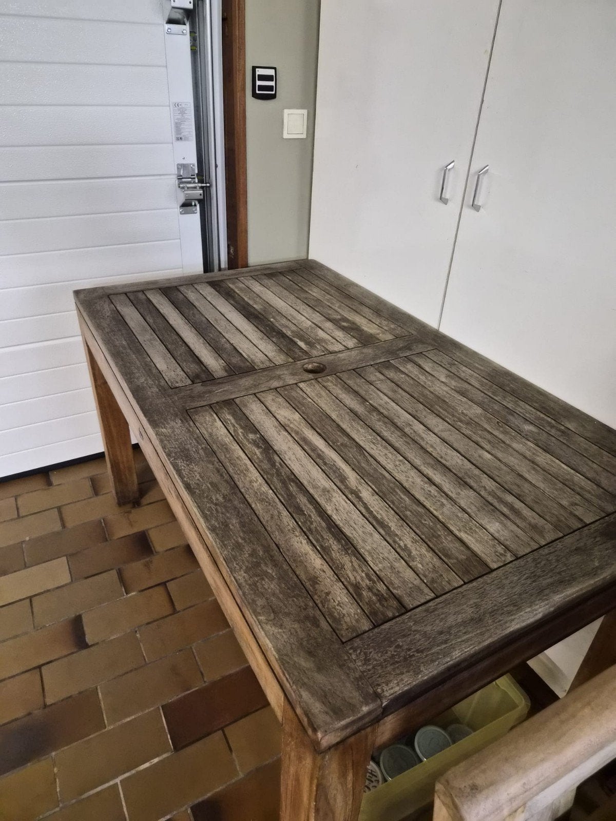 Tuintafel + stoelen, Jardin & Terrasse, Tables de jardin, Utilisé, Rectangulaire, Bois, Enlèvement