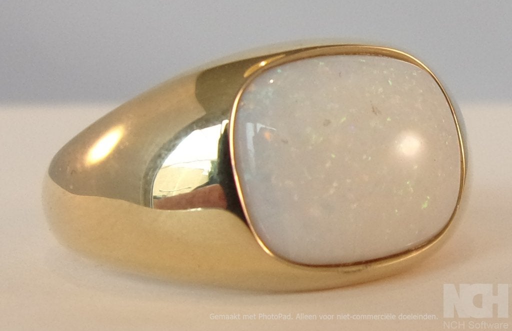 Nieuwe gouden HEREN ring met witte Opaal, Handtassen en Accessoires, Ringen, Nieuw, Heer, 18 tot 19, Wit, Goud, Met edelsteen