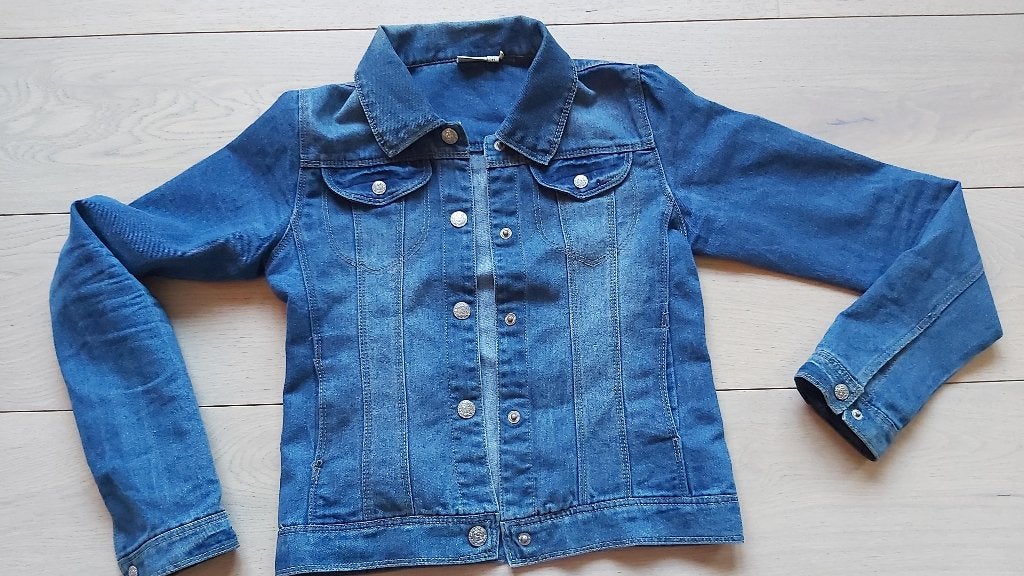 Klassiek blauw jeansjasje H&M maat 164, Meisje, H&M, Ophalen of Verzenden, Zo goed als nieuw