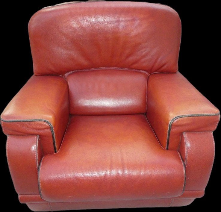 Vintage fauteuil van echt bordeauxrood leer in jaren 70-stij, Huis en Inrichting, Fauteuils, Leer, Ophalen