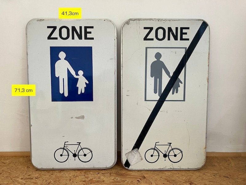 Panneaux de signalisation vintage - Zone piétonne/cyclable, Enlèvement, Utilisé, Panneau publicitaire