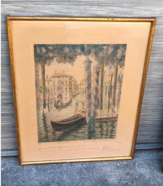 Gravure venise signe Fernand rousseaux, Antiek en Kunst, Ophalen of Verzenden, Gravure