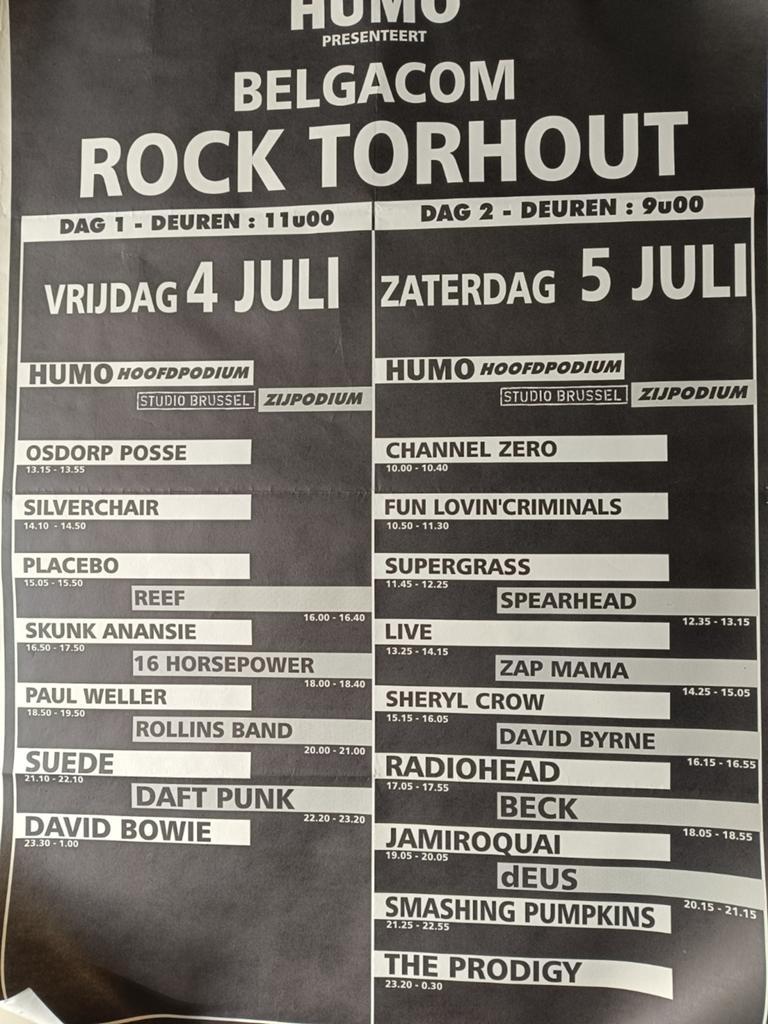 Affiche rock de Torhout datant de 1997, Enlèvement ou Envoi