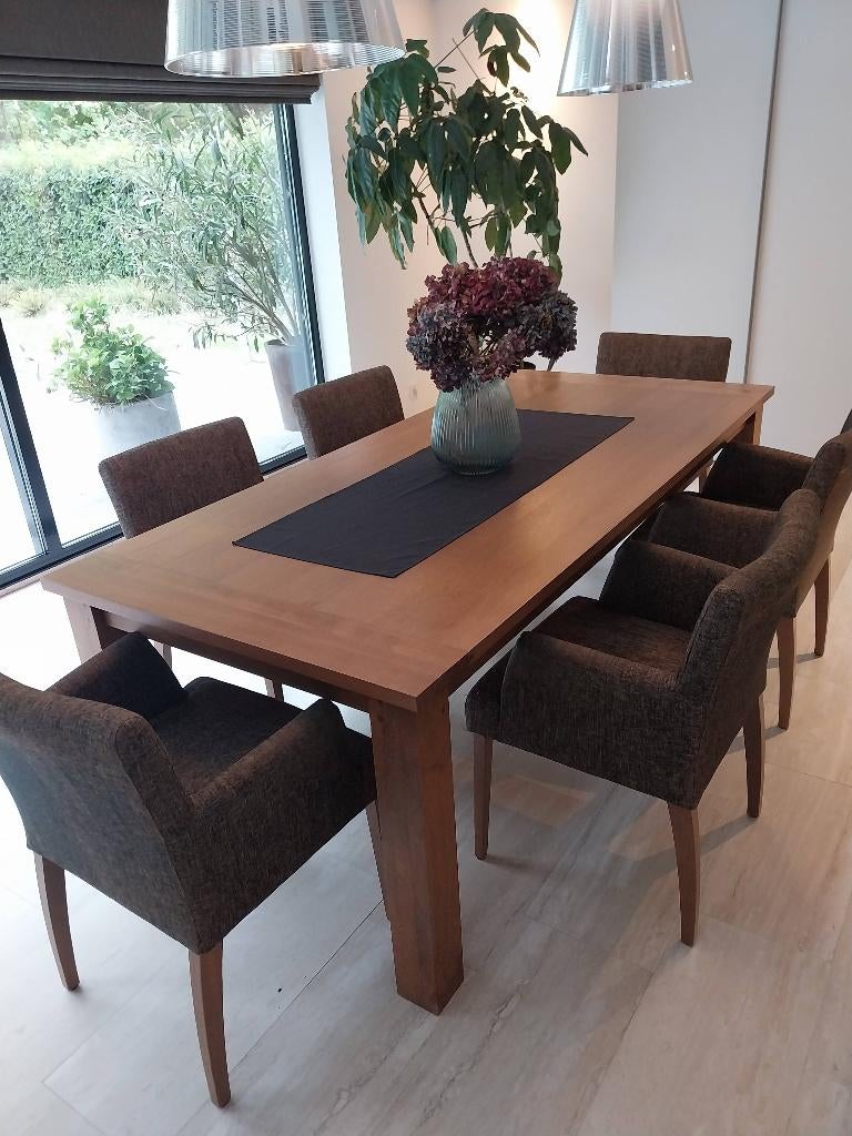 Volle eiken tafel en 6 stoelen, Ophalen, Eikenhout, 200 cm of meer, 50 tot 100 cm
