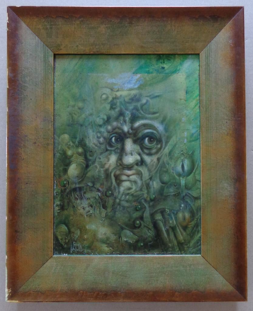 ROGER VAN BELLEGHEM / VREEMD WEZEN / OLIEVERF 37x29cm KADER, Enlèvement ou Envoi, Signé, Peinture à l'huile