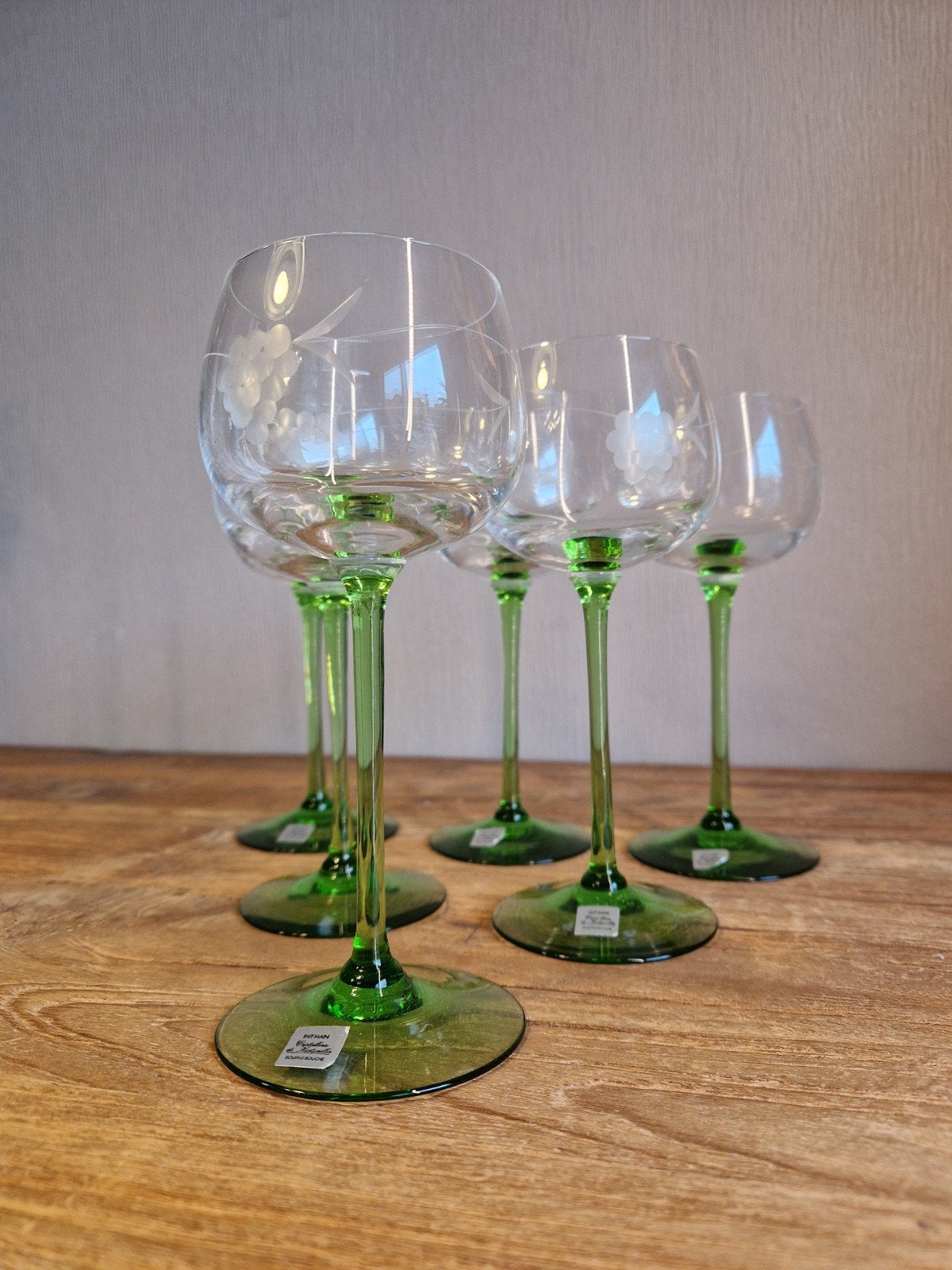 6 vintage Elzas wijnglazen – Hartzviller (Mondgeblazen), Ophalen of Verzenden
