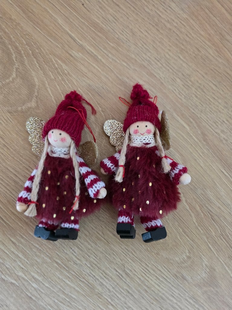 Kerstdecoratie: twee rode engelen-hangers, Ophalen, Zo goed als nieuw