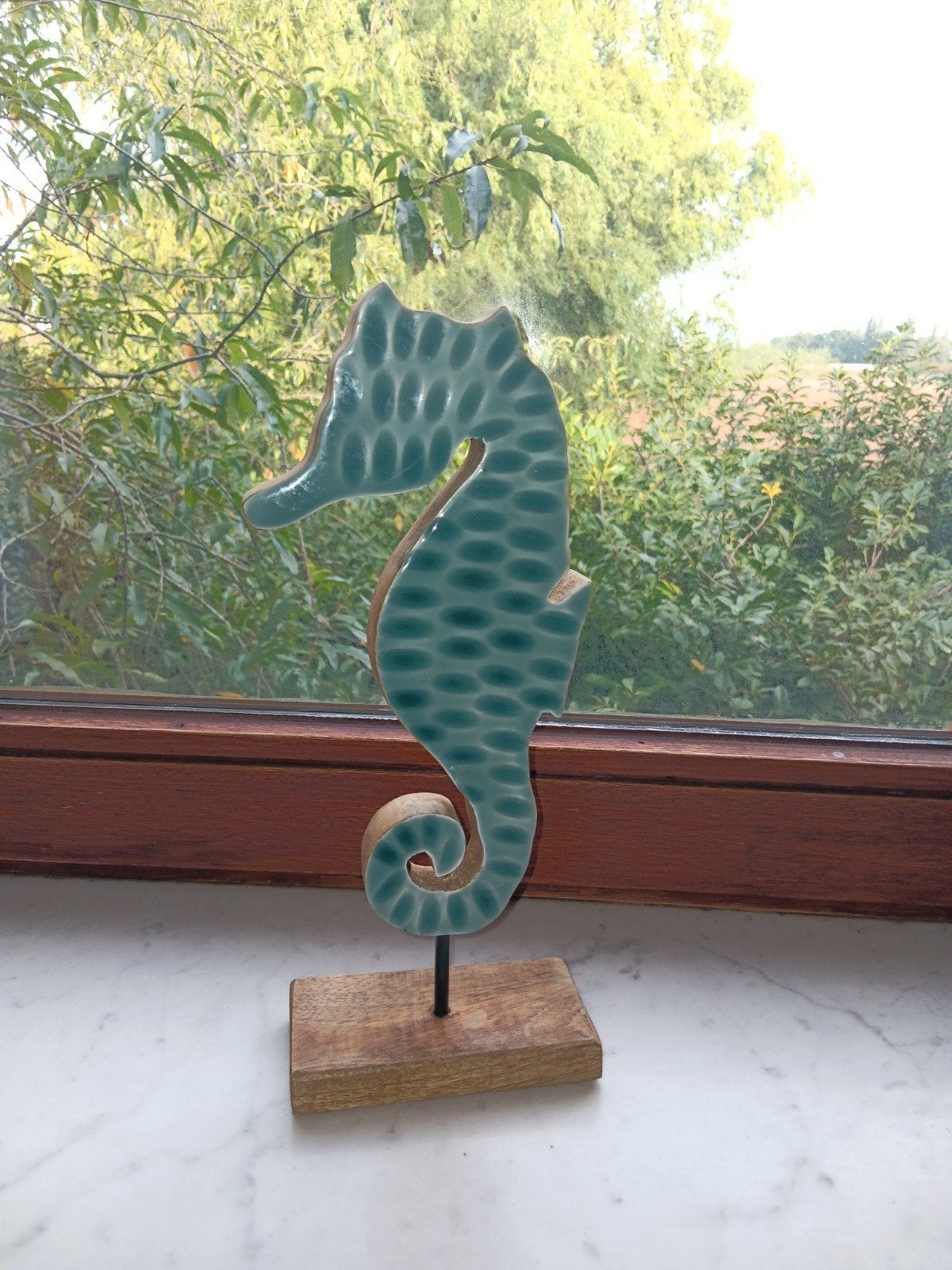 Houten Beeld Zeepaard, Huis en Inrichting, Ophalen, Zo goed als nieuw, Blauw, Hout
