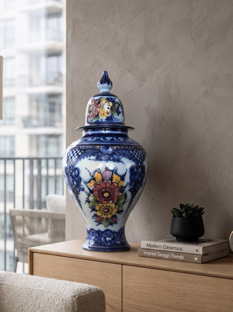 Handgeschilderde Portugese vaas met deksel, Pal Alcobaça 610, Antiek en Kunst, Antiek | Vazen, Ophalen