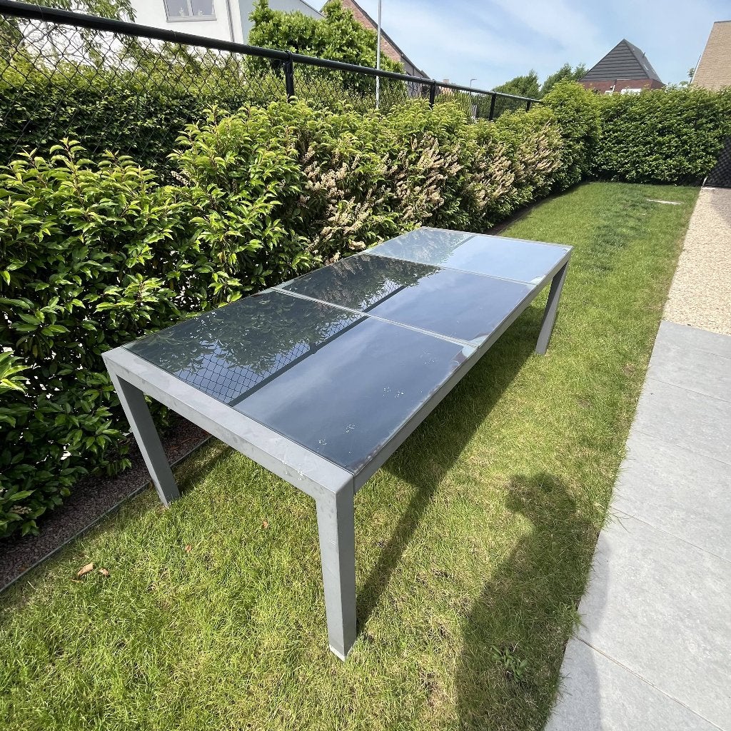 Tuintafel met 6 stoelen (+kussens), Tuin en Terras, Tuintafels, Ophalen, Gebruikt, Rechthoekig, Aluminium