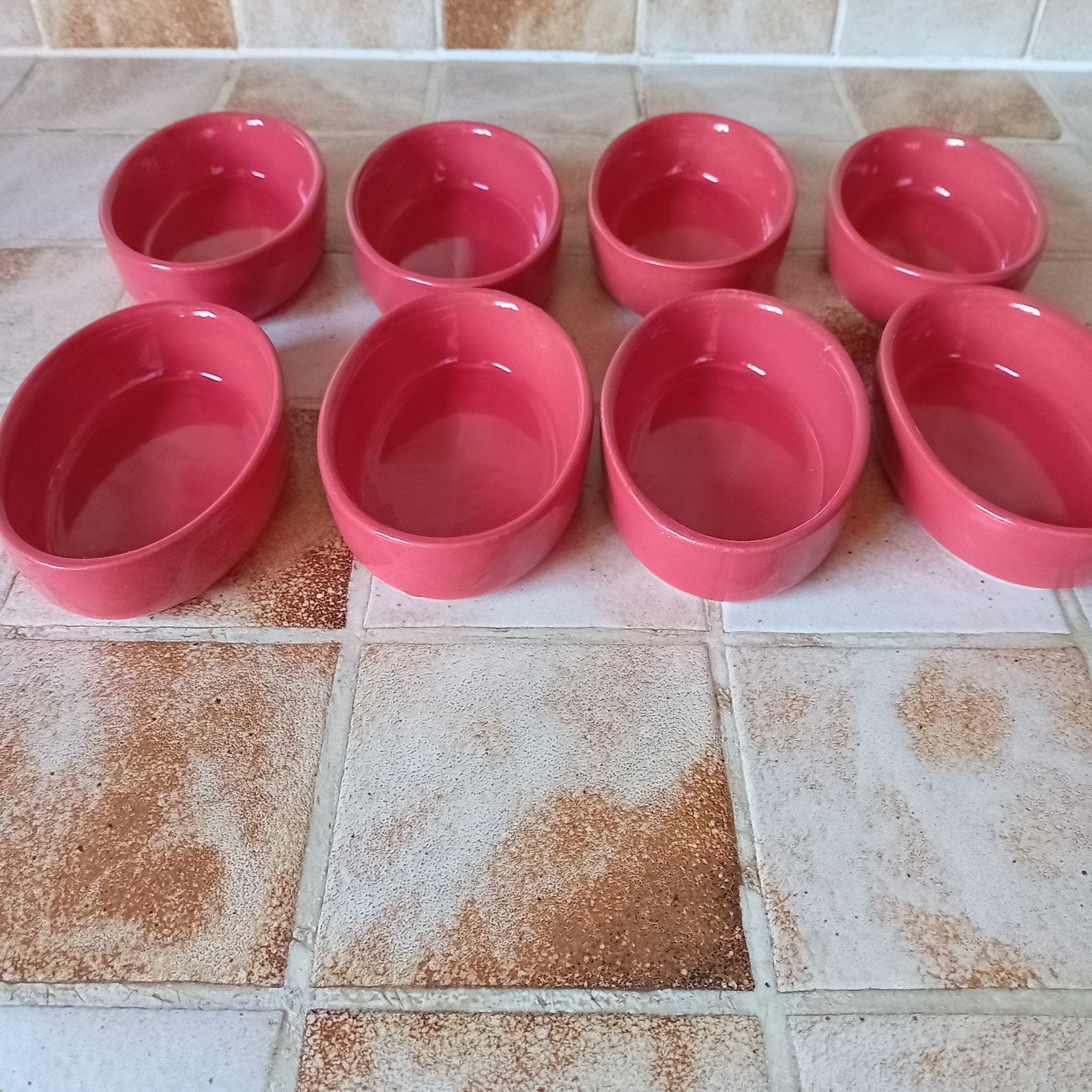 8 kleine ovalen vuurvaste schoteltje, Ophalen, Rood, Schaal