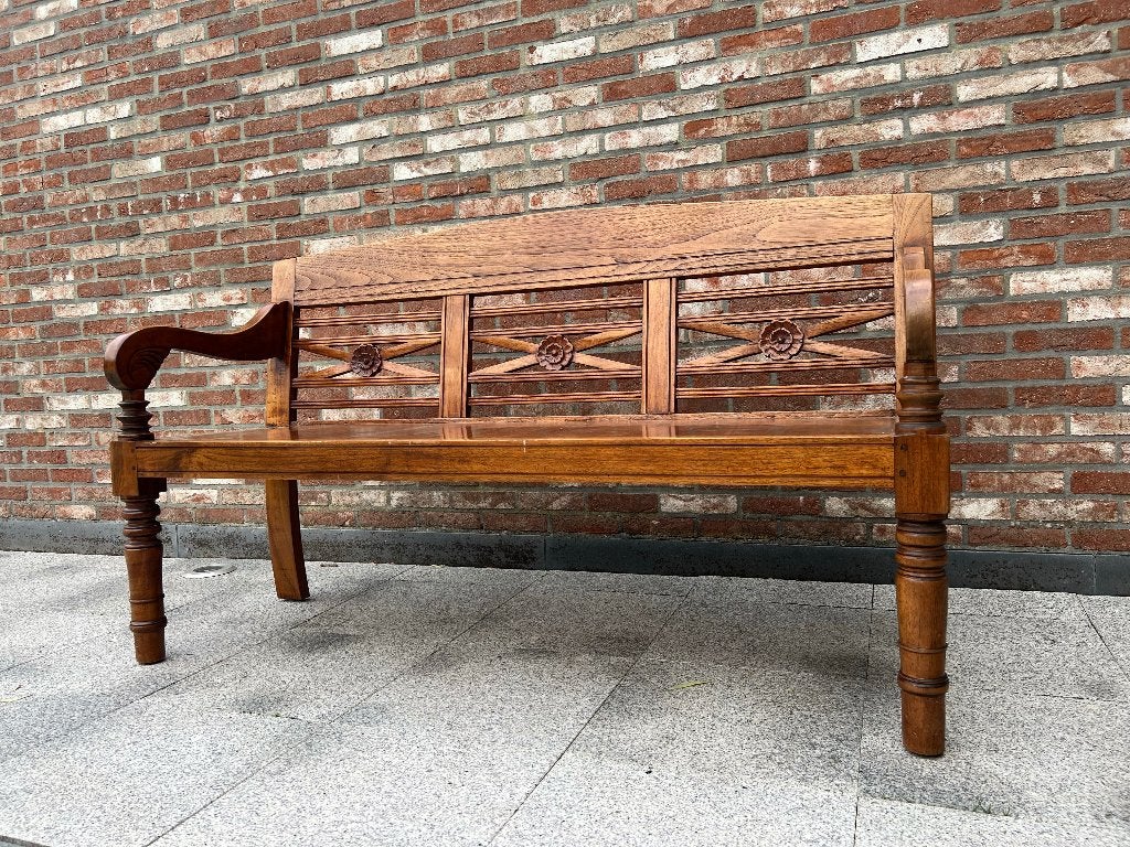 Authentieke massief houten zitbank/bench – Tropisch hardhout, Antiek en Kunst, Ophalen