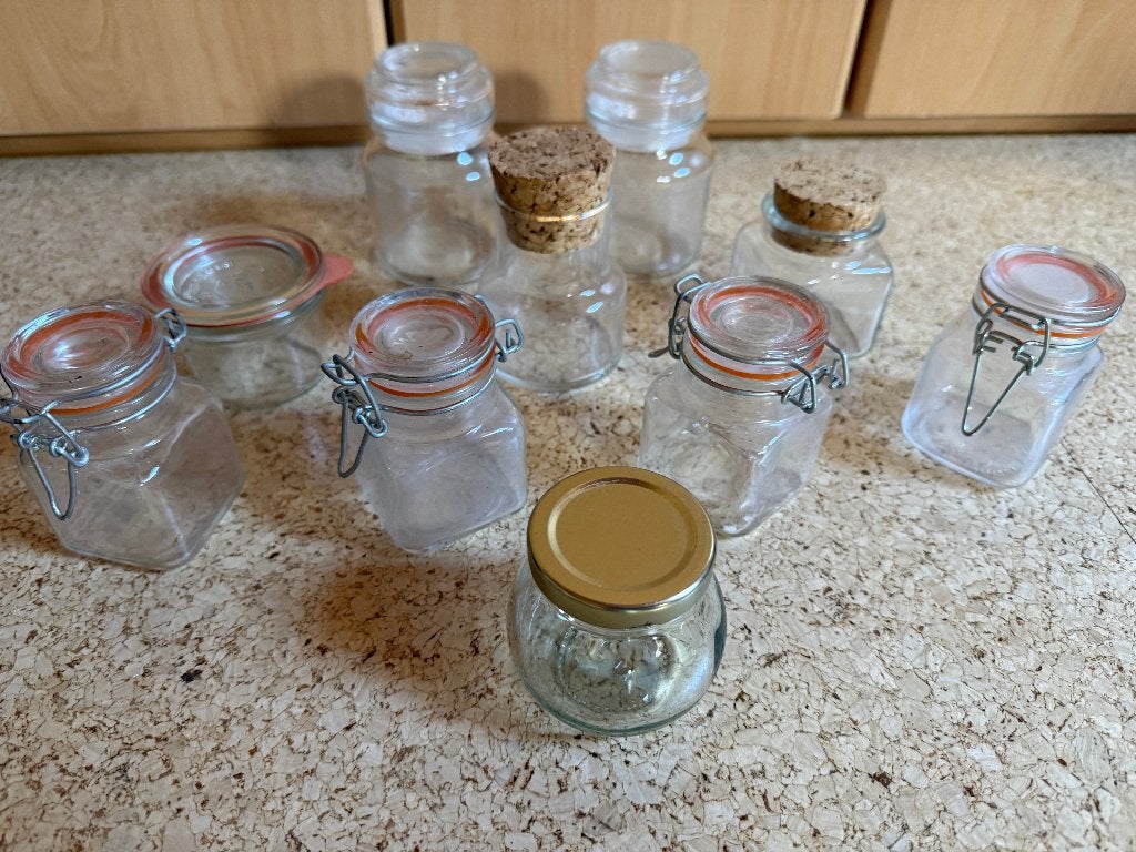 10 voorraadpotjes, Voorraadpot, Ophalen of Verzenden, Zo goed als nieuw, Glas