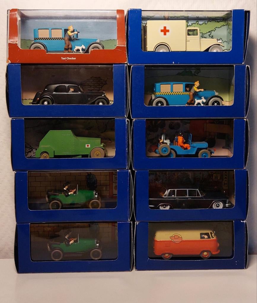 10 Kuifje Atlas auto's 9 blauwe reeks 1 rode 💫, Ophalen, Gebruikt, Auto, Overige merken