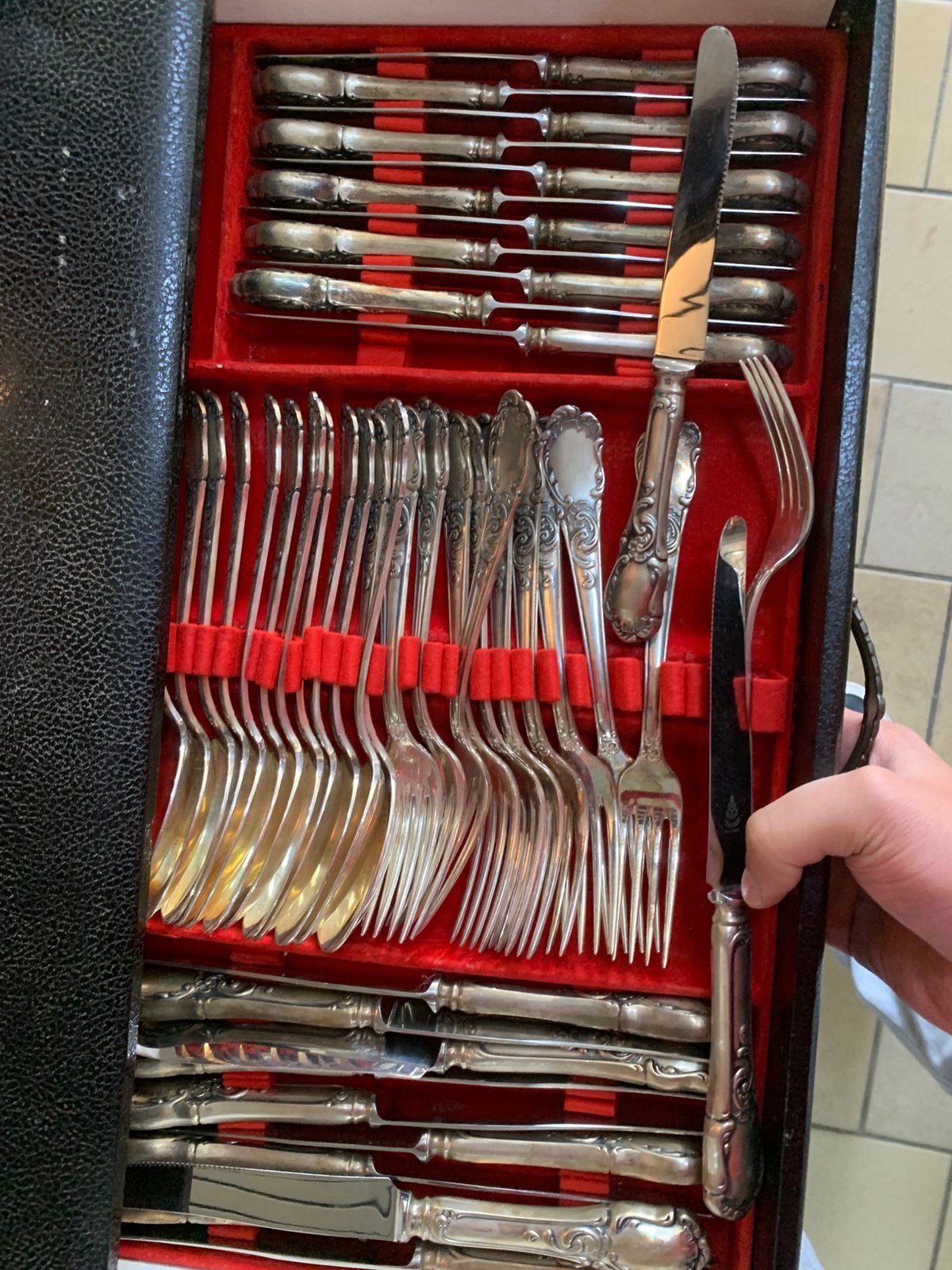 service de couverts ancien ( argent|metal) dans son coffret, Enlèvement