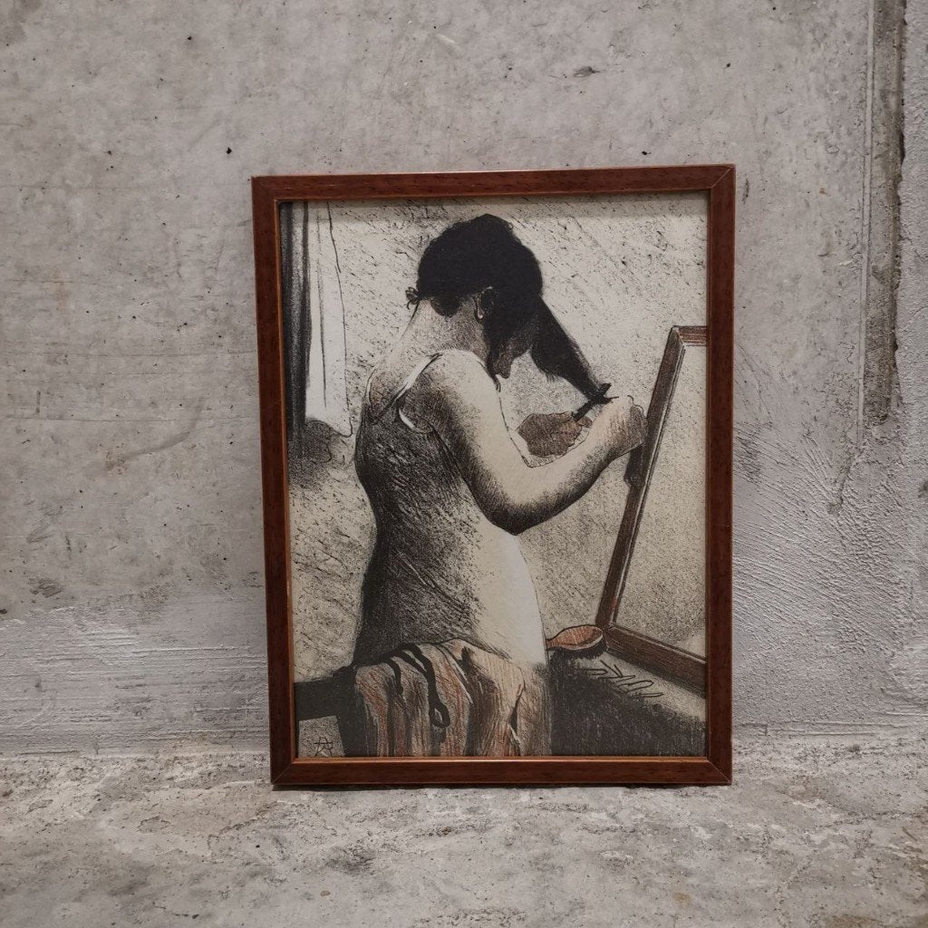 Jeune dame à sa coiffure (c. 1895-1910) - Armand Rassenfosse, Enlèvement, Lithographie