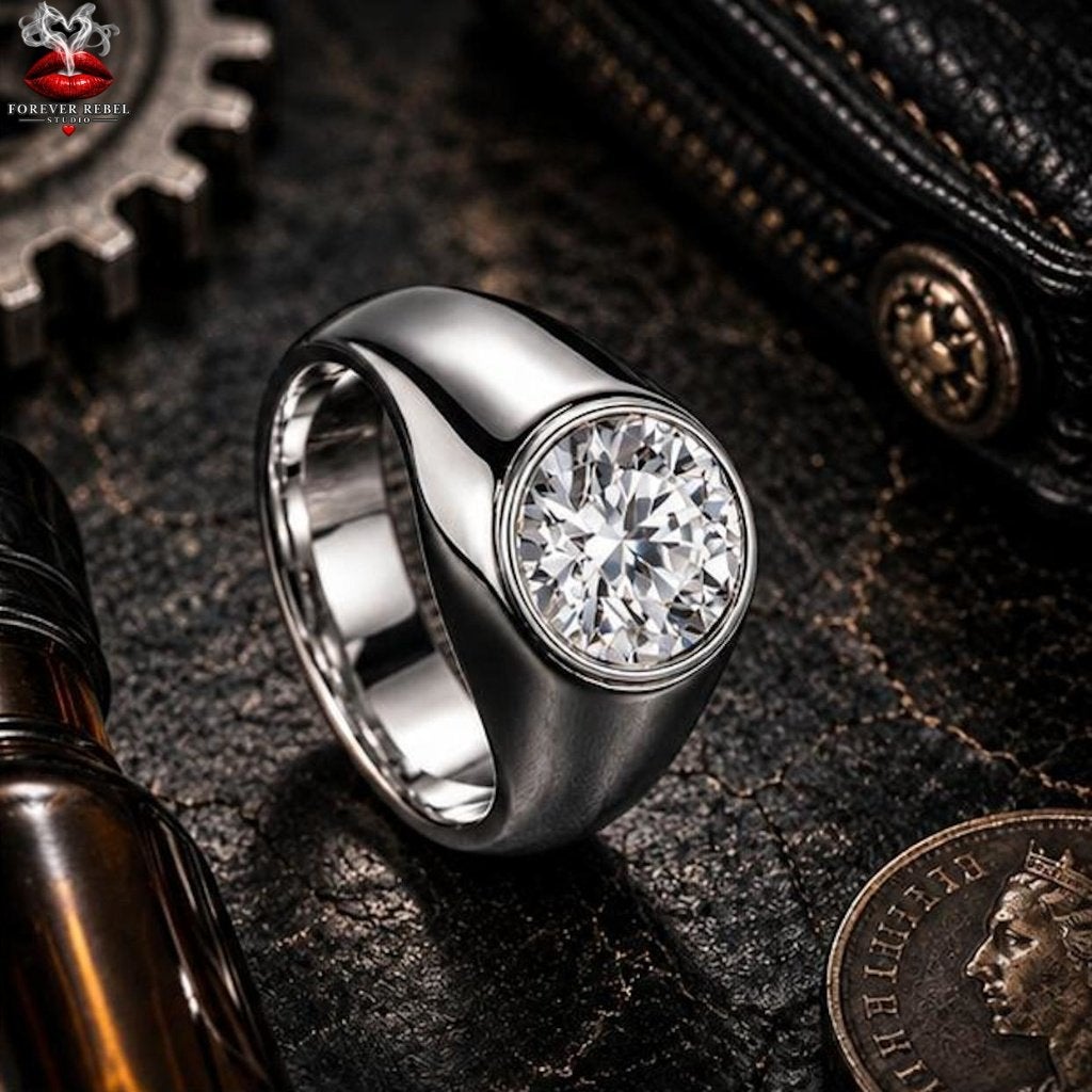 Silver Titan Moissanite Ring - 925 Zilver - Diverse Maten, Bijoux, Sacs & Beauté, Neuf, Femme ou Homme, Avec pierre précieuse