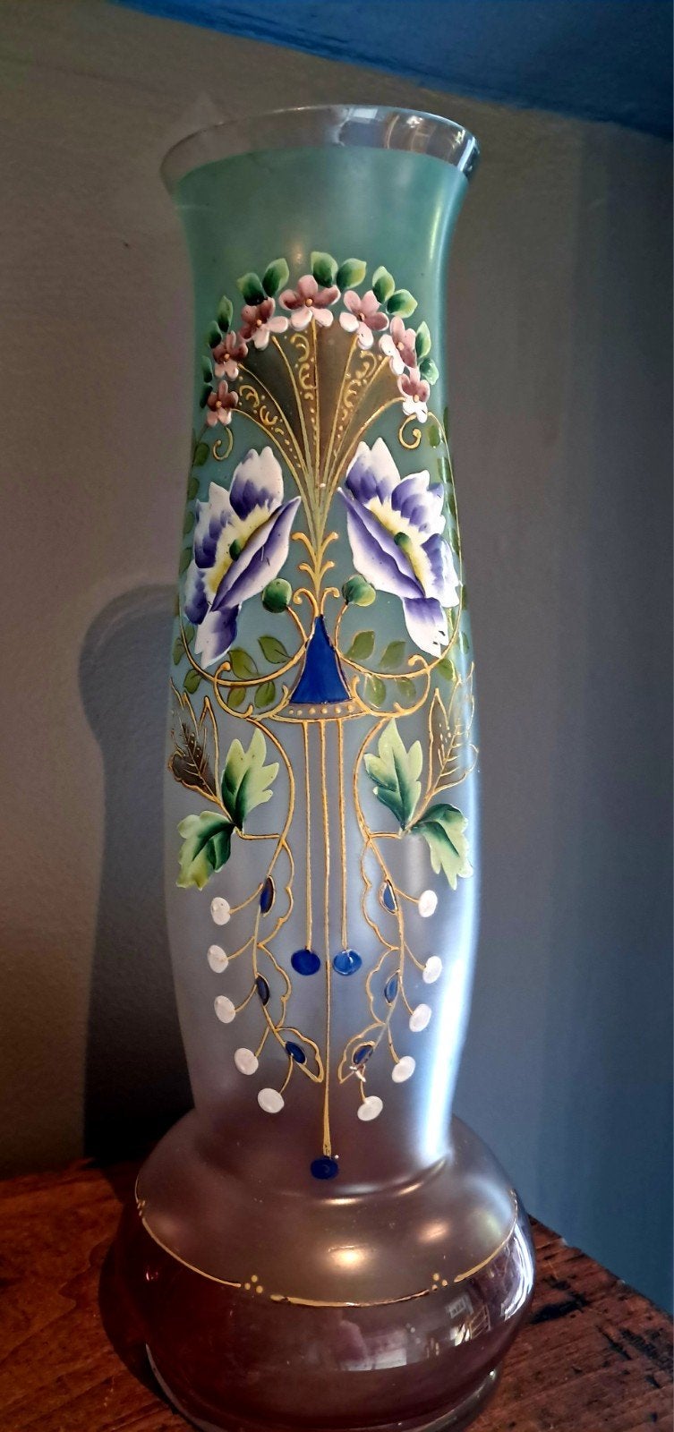 Prachtige, grote antieke Art Nouveau  vaas ,gematteerd glas, Antiek en Kunst, Ophalen of Verzenden