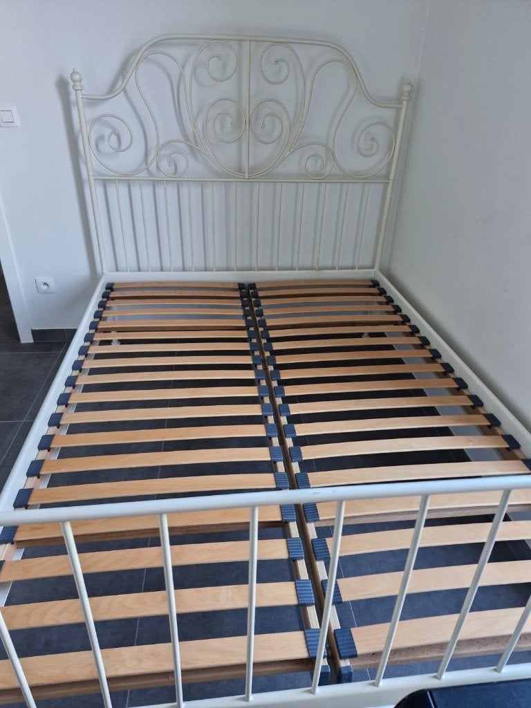 IKEA Leirvik - Twijfelaar bed + lattenbodems - 140x200, Maison & Meubles, 140 cm, Enlèvement, Utilisé, Blanc
