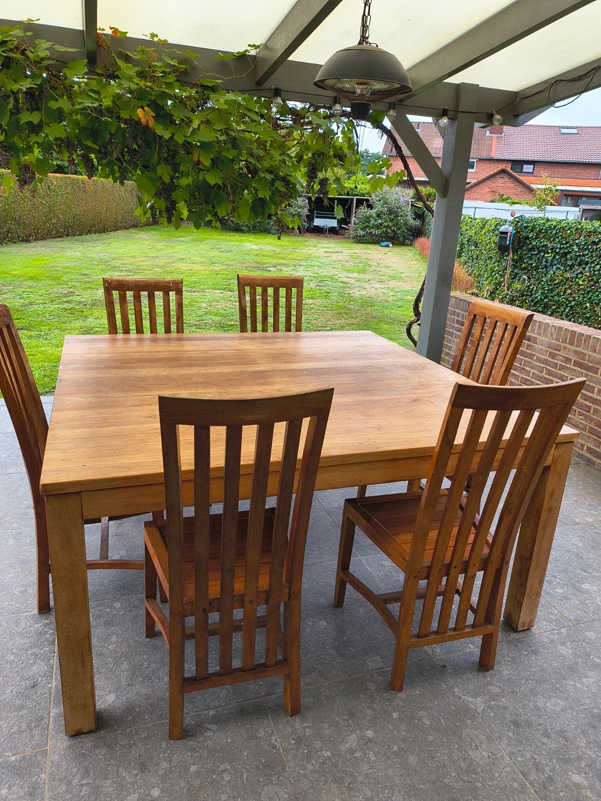 massief teak tafel met 6 stoelen 1.60m op 1.60m, Ophalen