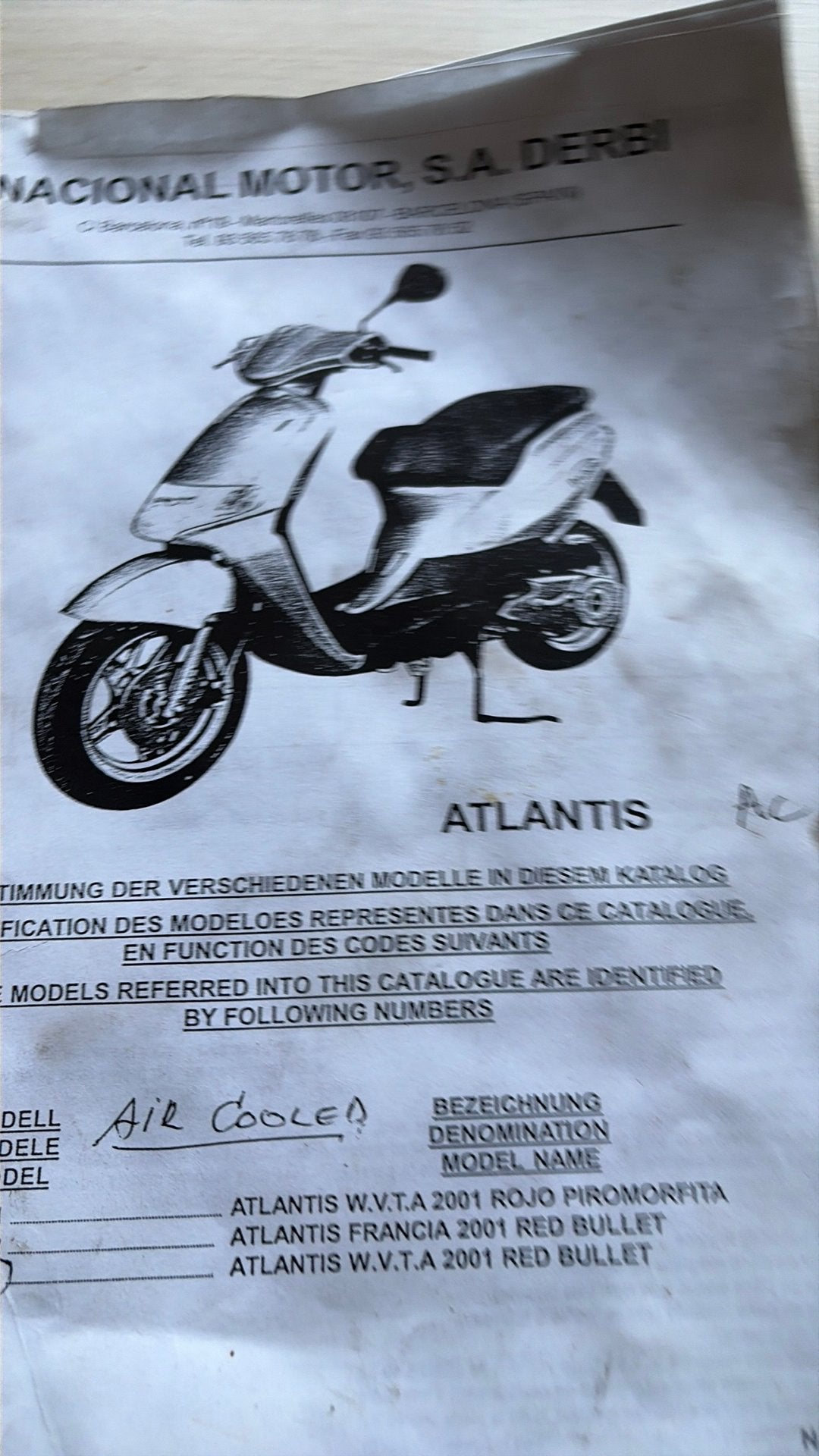 Catalogue/manuel de pièces d'origine Derbi Atlantis '01, Motos, Enlèvement
