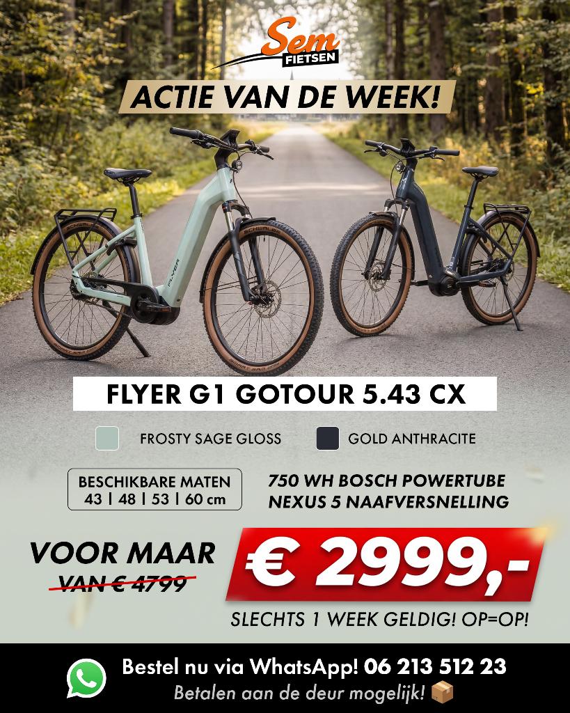 ACTIE VAN DE WEEK! FLYER G1 GOTOUR 5.43 CX!, Ophalen of Verzenden, Nieuw, 50 km per accu of meer