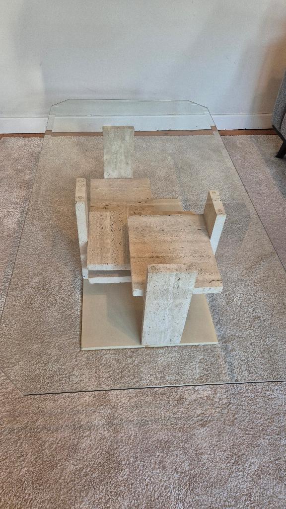 Sculpturale Travertijn Salontafel (Jaren '70/’80), Huis en Inrichting, Ophalen, Gebruikt, 100 tot 150 cm, Travertine Modernisme
