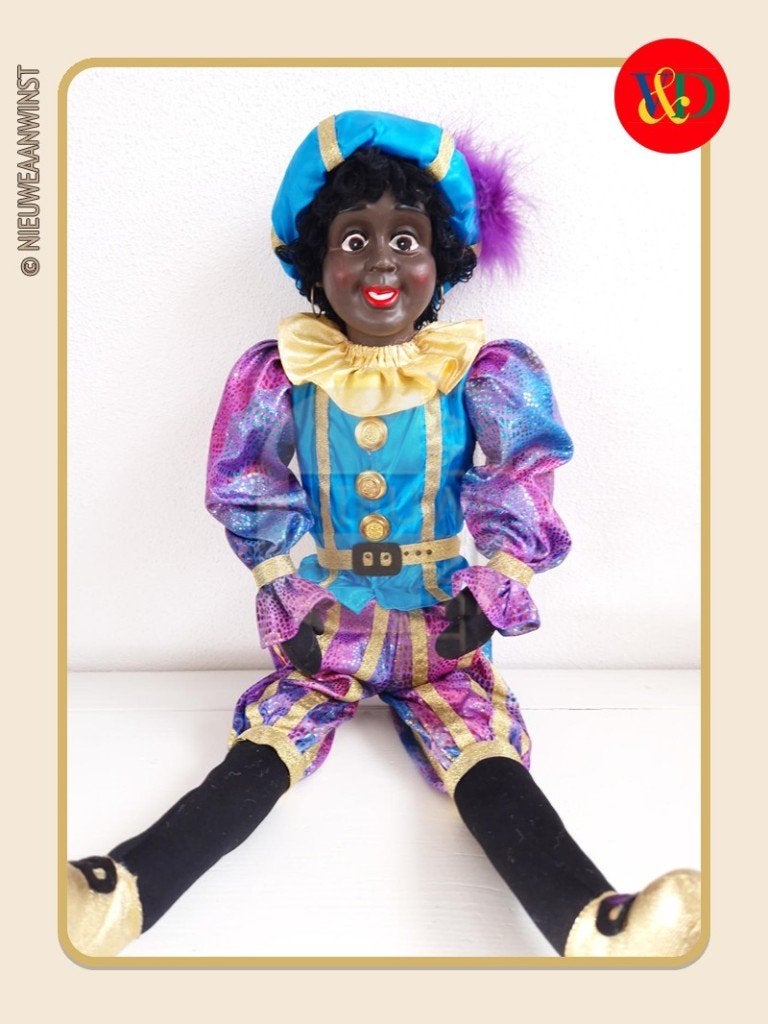 Nostalgische V&D etalage Piet pop - blauw/paars - 60cm, Verzenden, Zo goed als nieuw