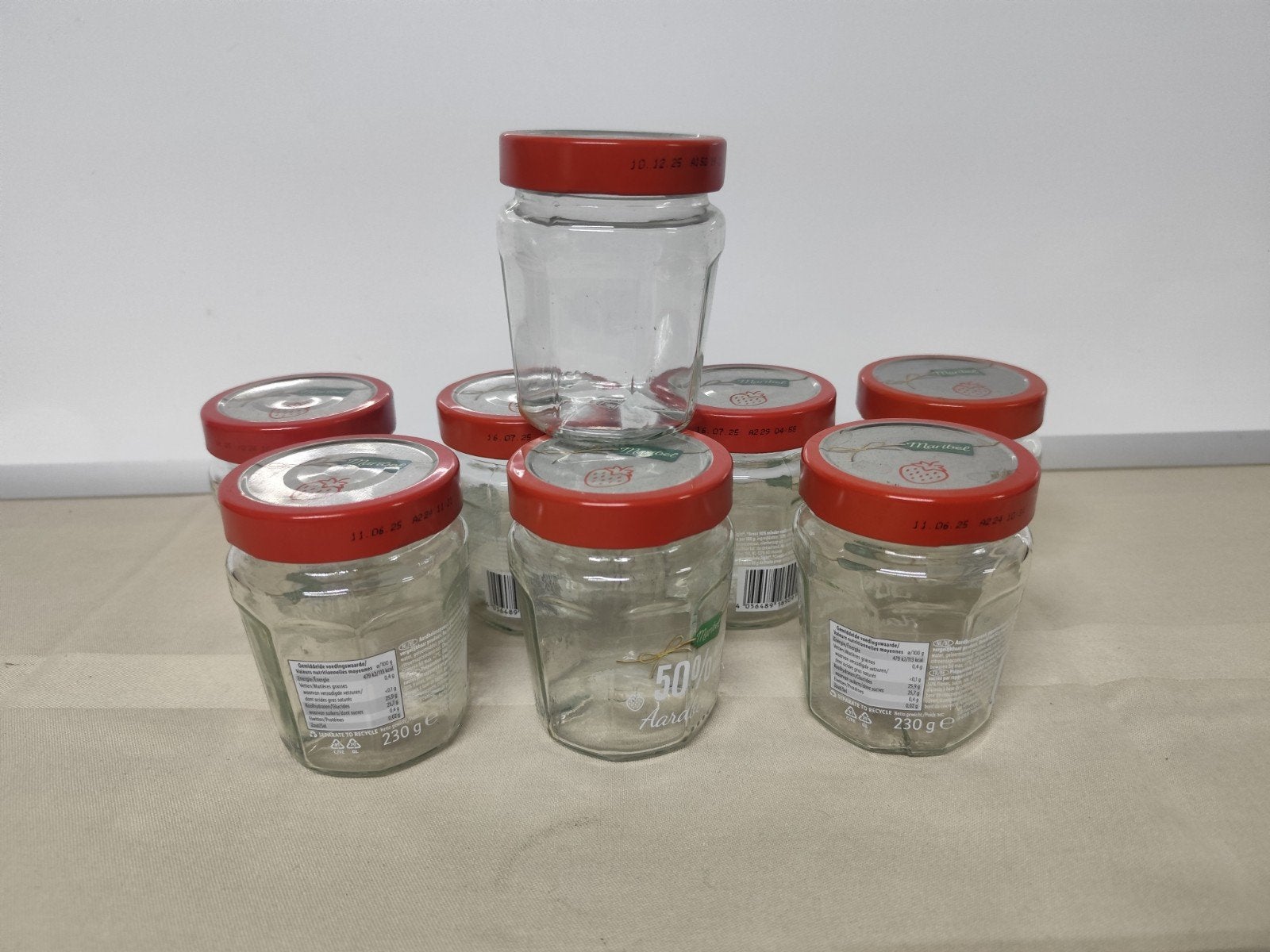 Confituur/gelei potjes. Maribel.8 stuks. 6/9 cm., Ophalen
