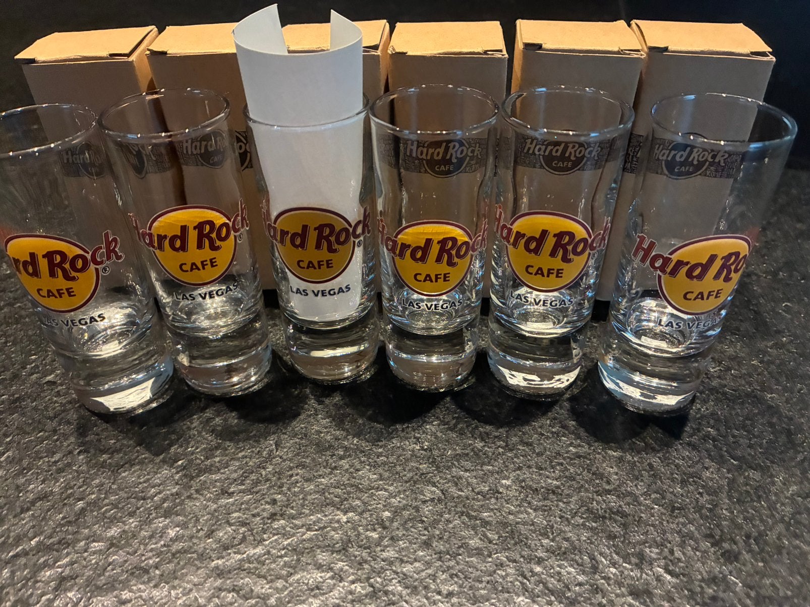 Hard Rock cafe Las Vegas 6 stuks, Collections, Verres & Petits Verres, Enlèvement, Neuf