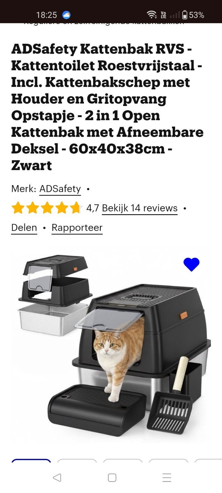 TE KOOP kattenbak RVS, Enlèvement