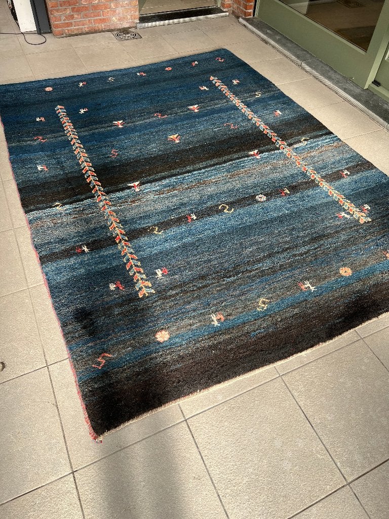 Groot blauw handgemaakt Iraans tapijt 3x2 meter, Huis en Inrichting, Gebruikt, Blauw, 200 cm of meer, Ophalen of Verzenden