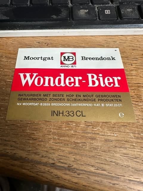 Moortgat Breendonk etiket label Wonder bier 33 cl, Ophalen of Verzenden, Nieuw, Overige typen, Duvel