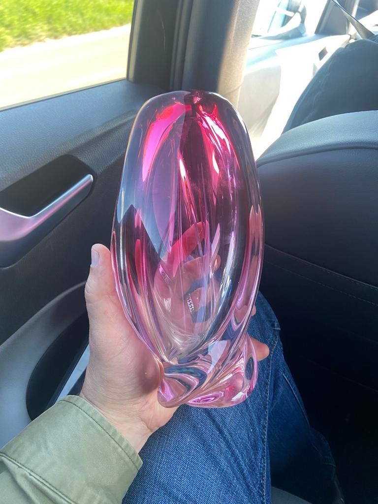 Val Saint Lambert design vaas – roze kristal – gesigneerd, Enlèvement ou Envoi