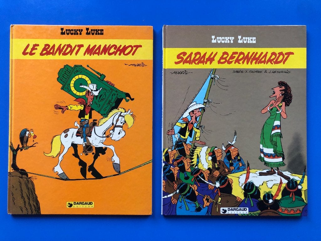 EO 1981 Lucky Luke 18 + 19a série Dargaud cartonnés, Livres, Plusieurs BD, Morris - De Groot - autres, Enlèvement, Utilisé