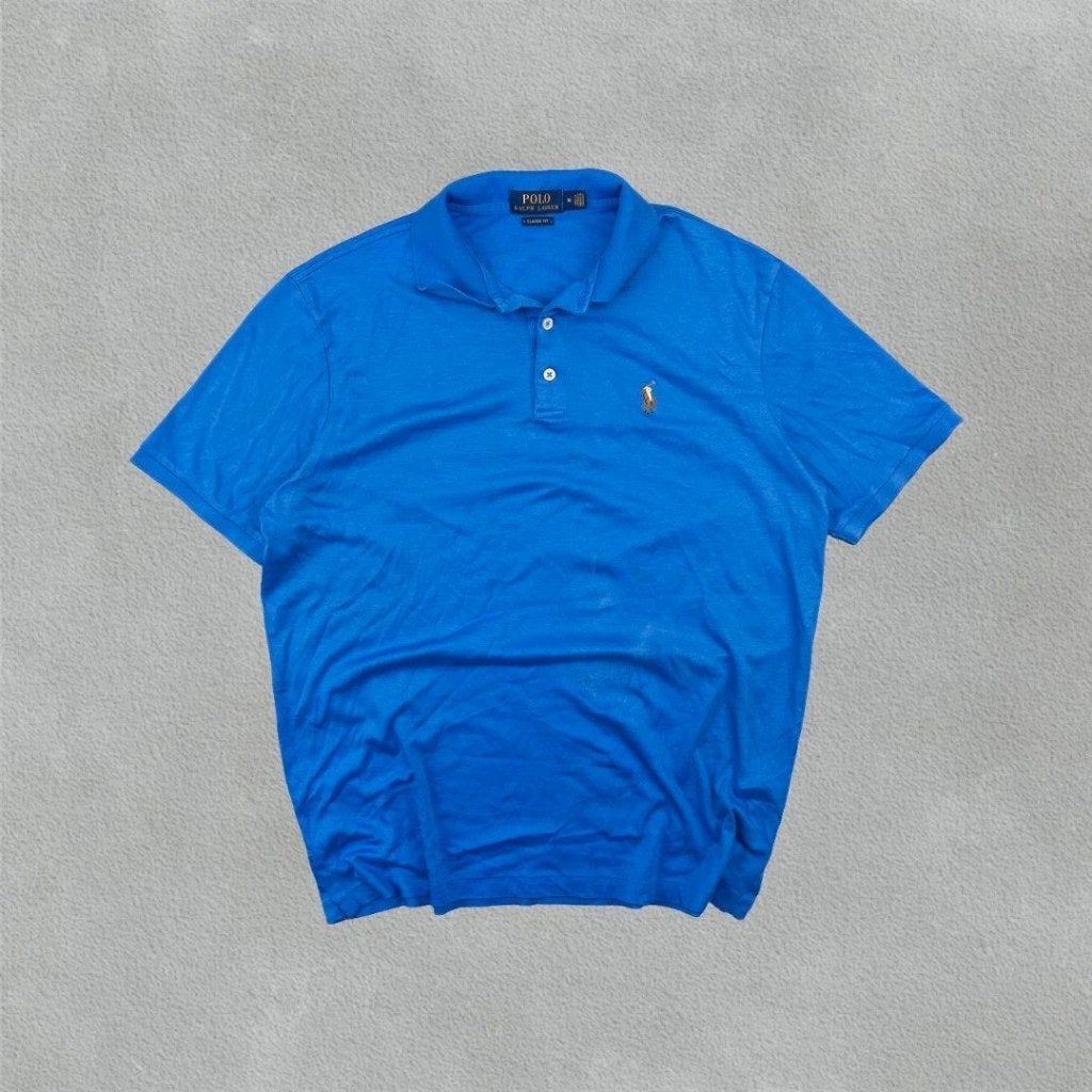 (472) Blauw Ralph Lauren Polo-shirt - Heren M - Zeer goed, Kleding | Heren, Ralph Lauren, Zo goed als nieuw, Verzenden, Maat 48/50 (M)