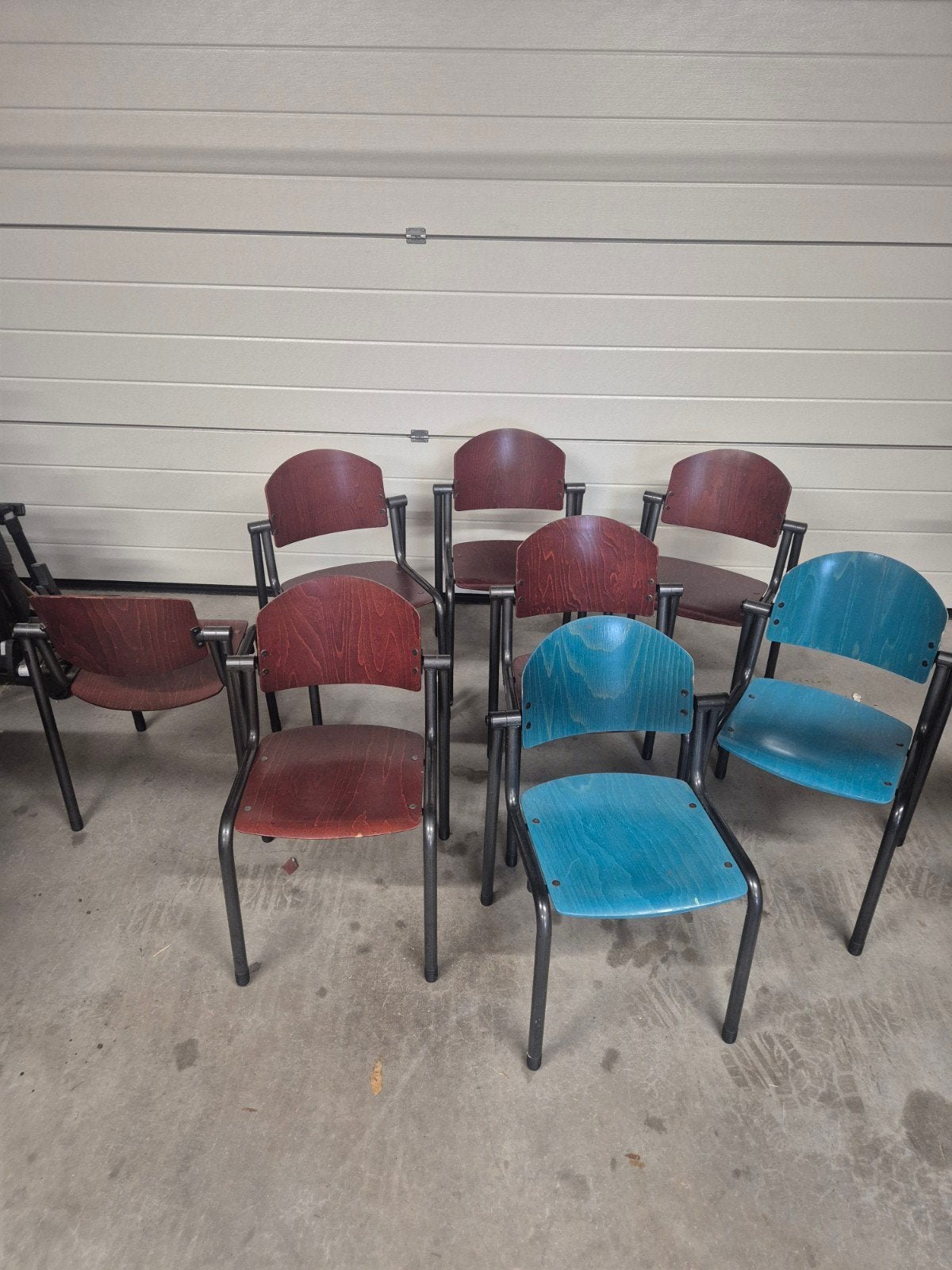 Set van 8 Vintage School, Kantine, eetkamerstoelen, Ophalen, Gebruikt, Overige kleuren, Vijf, Zes of meer stoelen