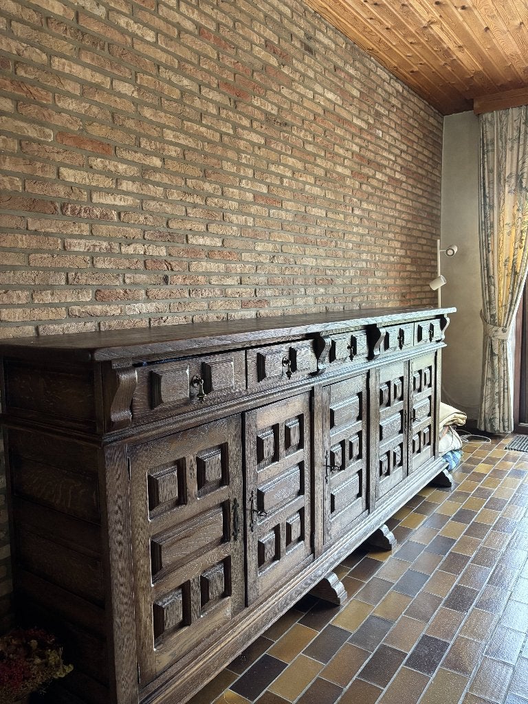 Dressoir massief hout, Ophalen, Gebruikt, Met lade(s), 200 cm of meer