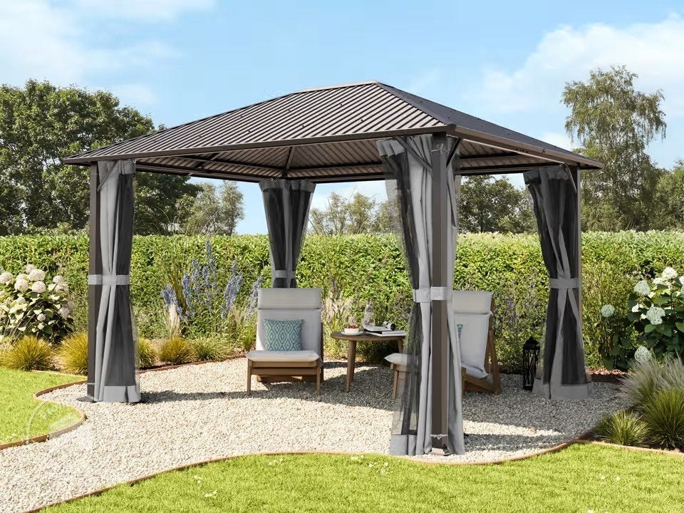 Tuinpaviljoen, 3x3,65m Stalen dak, 100% weerbestendig, 600€, Ophalen, Zo goed als nieuw, Tuinpaviljoen