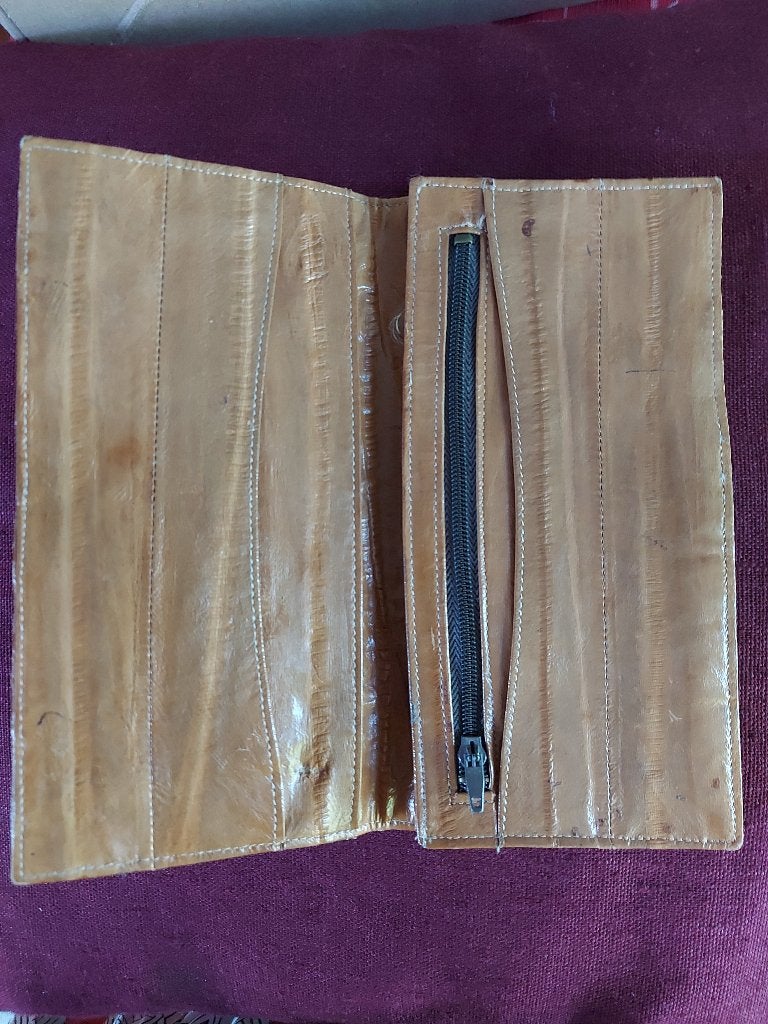 vintage portefeuille palinghuidleer, Ophalen of Verzenden, Gebruikt, Bruin, Leder