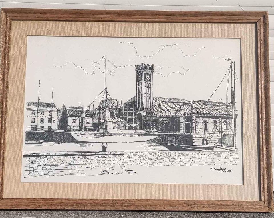 Lithographie Ostende station signe f muylaert 1979, Ophalen of Verzenden, Lithografie