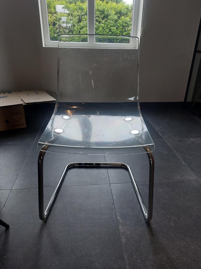 Stoel Tobias transparant + chrome. !DRINGEND!, Maison & Meubles, Enlèvement, Blanc