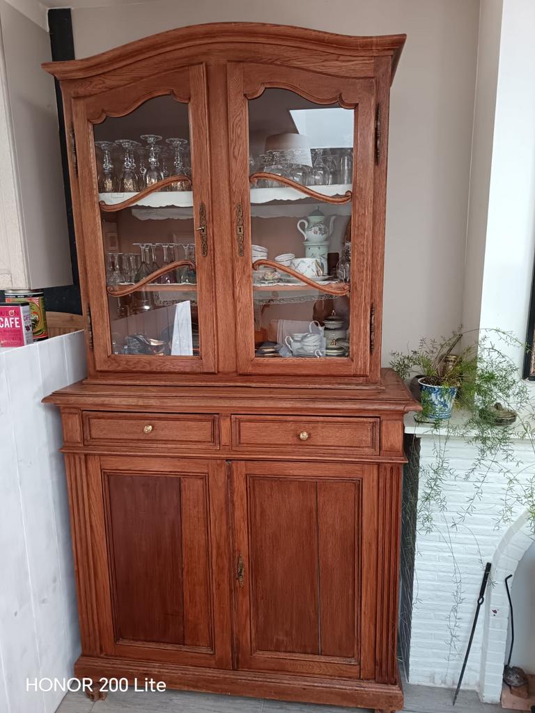 Meuble ancien avec vitrine, chêne massif, Enlèvement, Comme neuf, Chêne