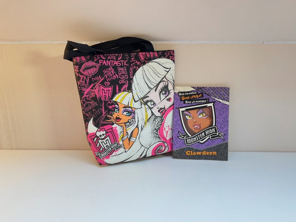 Lot Monster High : sac cabas noir et rose + livre Clawdeen, Bijoux, Sacs & Beauté, Enlèvement ou Envoi, Utilisé, Noir, Shopper