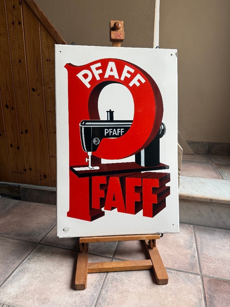 Pfaff naaimachine emaille reclamebord Ferro Email Duitsland, Verzamelen, Ophalen, Zo goed als nieuw, Reclamebord