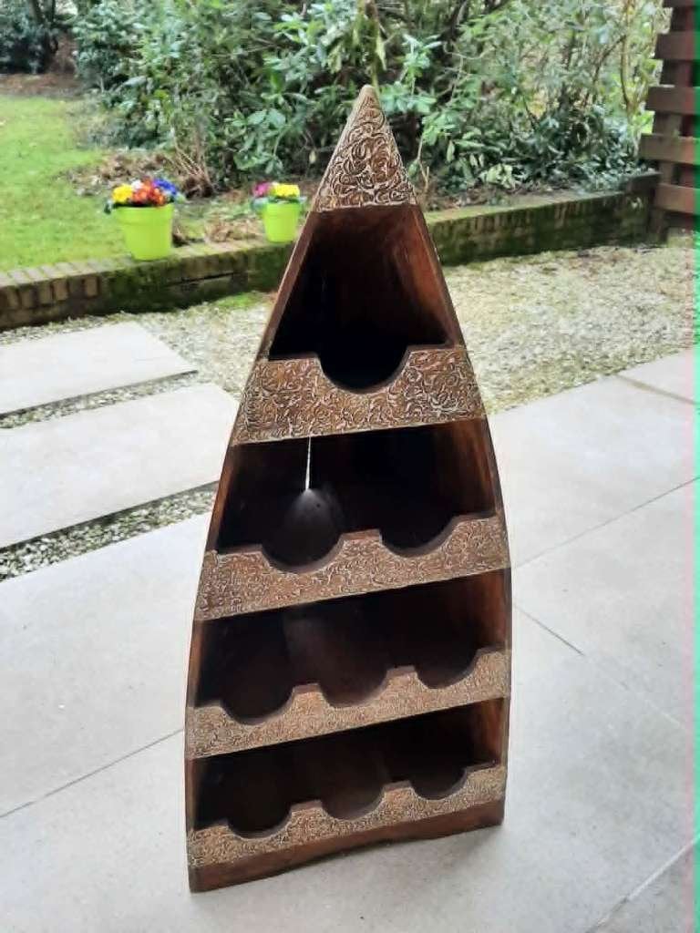 Casier à vin bouteilles forme barque en bois exotique, Maison & Meubles, Accessoires pour la Maison | Porte-bouteilles, 75 cm ou plus