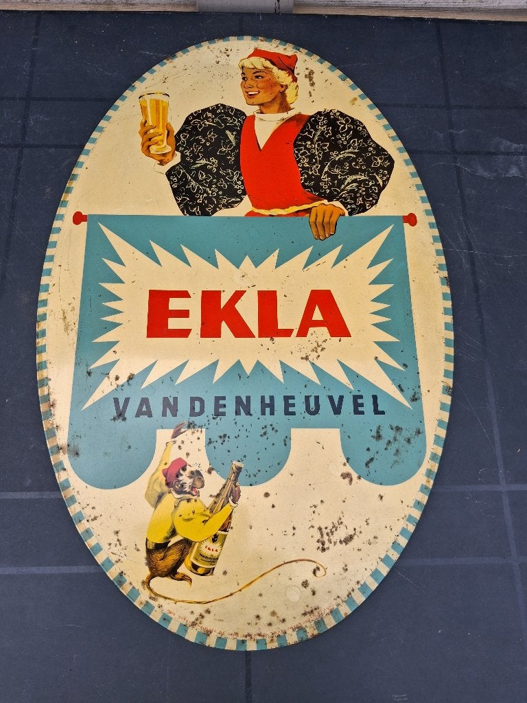 reclamebord in blik  EKLA VANDEN HEUVEL  1954, Verzamelen, Merken en Reclamevoorwerpen, Ophalen of Verzenden, Gebruikt, Reclamebord