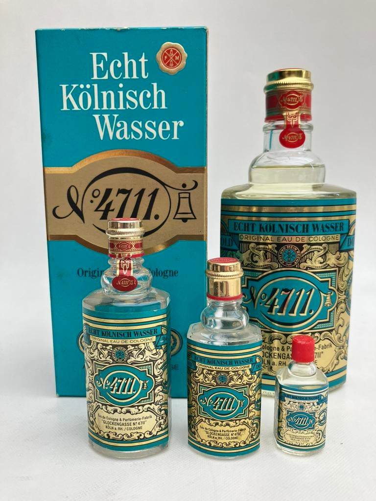 4x Eau de Cologne N4711 (flacons de 400 + 50 + 30 + 8 ml), Enlèvement ou Envoi, Comme neuf, Miniature, Plein