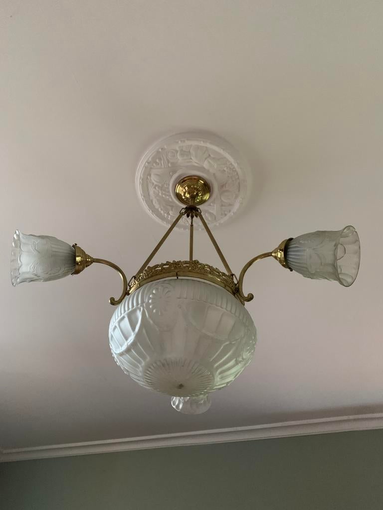 Oude luster Art Deco puntgaaf met 4 lichtpunten, Antiek en Kunst, Ophalen of Verzenden