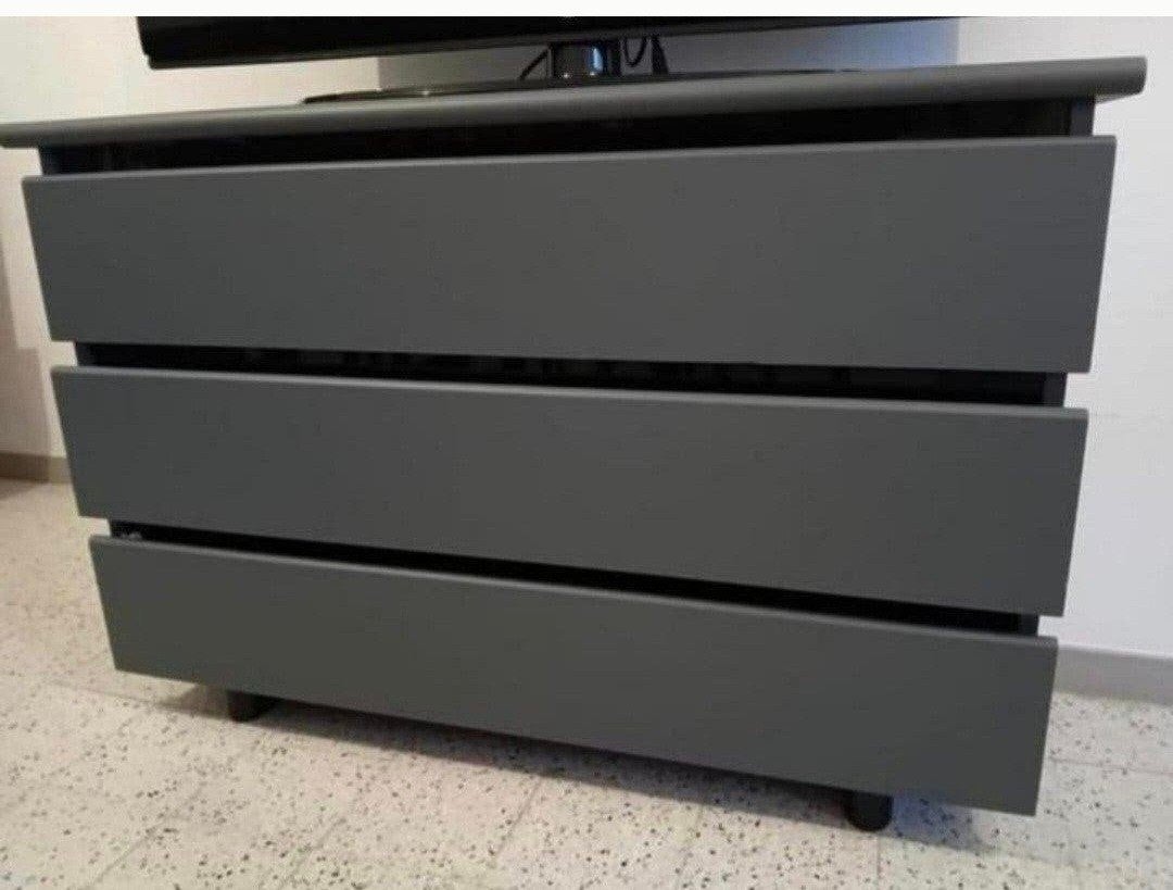 Moderne donkergrijze ladekast met 3 lades (120x40x80 cm)., Ophalen, 100 tot 150 cm, Zo goed als nieuw, 3 of 4 laden